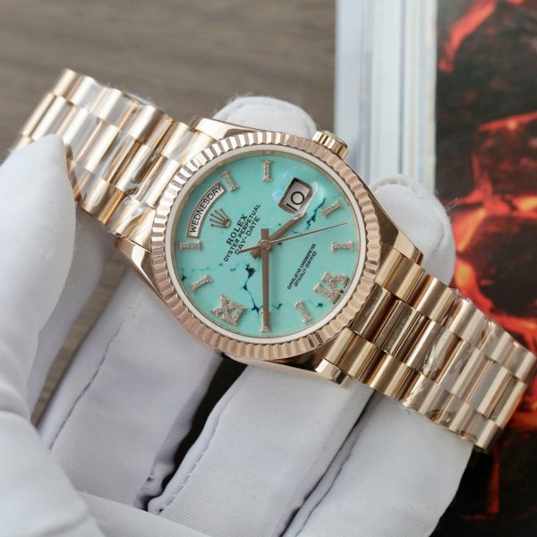 Đồng Hồ Rolex Chế Tác Day-Date 128238 Mặt Số Turquoise Bọc Vàng Thật 36mm (2)