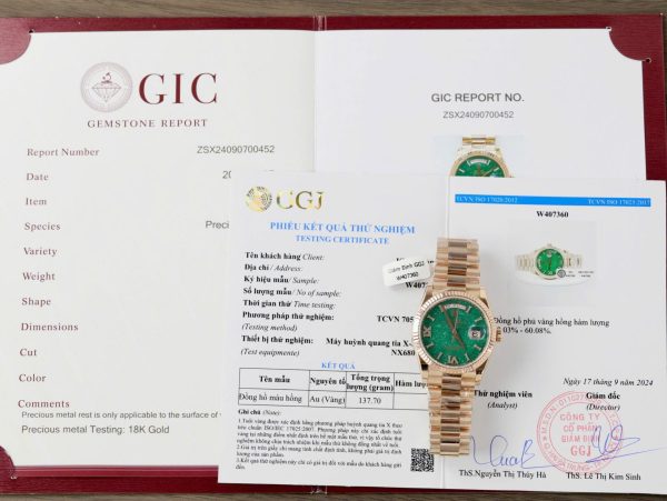 Đồng Hồ Rolex Day-Date 128235 Mặt Số Đá Aventurine Chế Tác Bọc Vàng Thật 36mm (2)