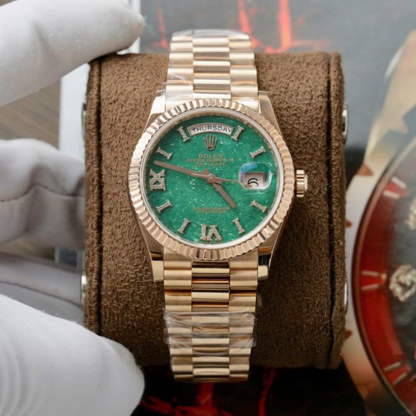 Đồng Hồ Rolex Day-Date 128235 Mặt Số Đá Aventurine Chế Tác Bọc Vàng Thật 36mm (2)