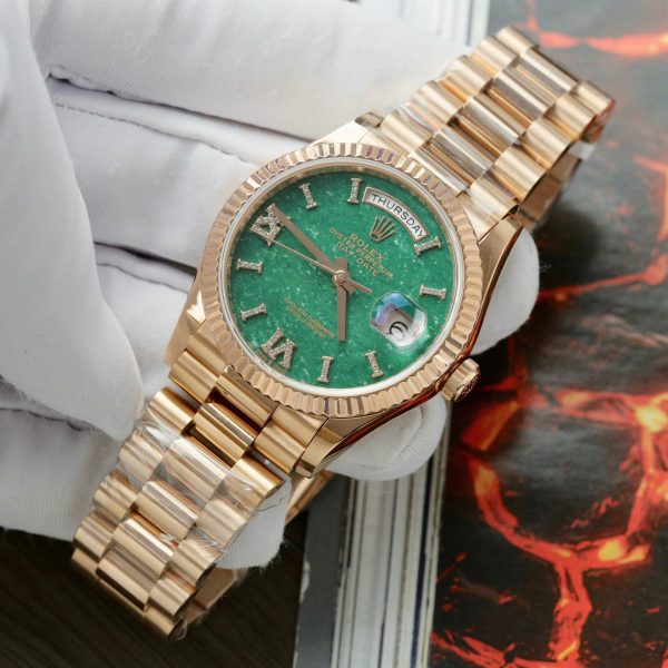 Đồng Hồ Rolex Day-Date 128235 Mặt Số Đá Aventurine Chế Tác Bọc Vàng Thật 36mm (2)