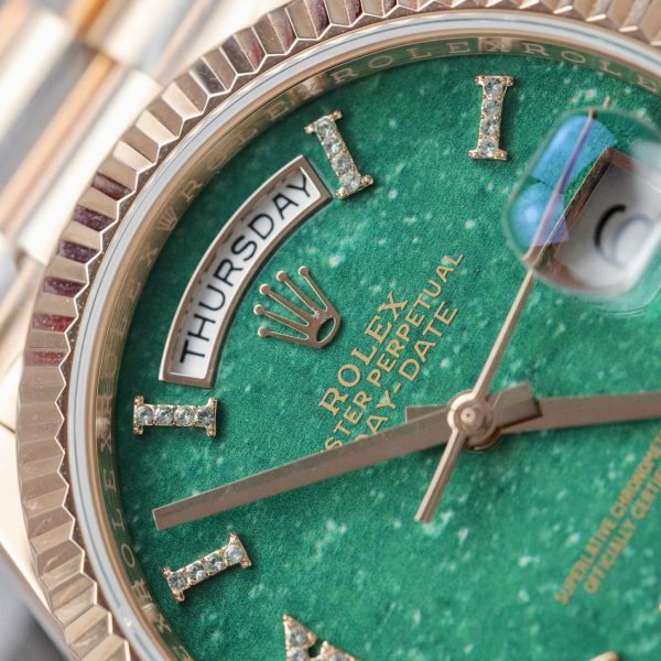 Đồng Hồ Rolex Day-Date 128235 Mặt Số Đá Aventurine Chế Tác Bọc Vàng Thật 36mm (2)