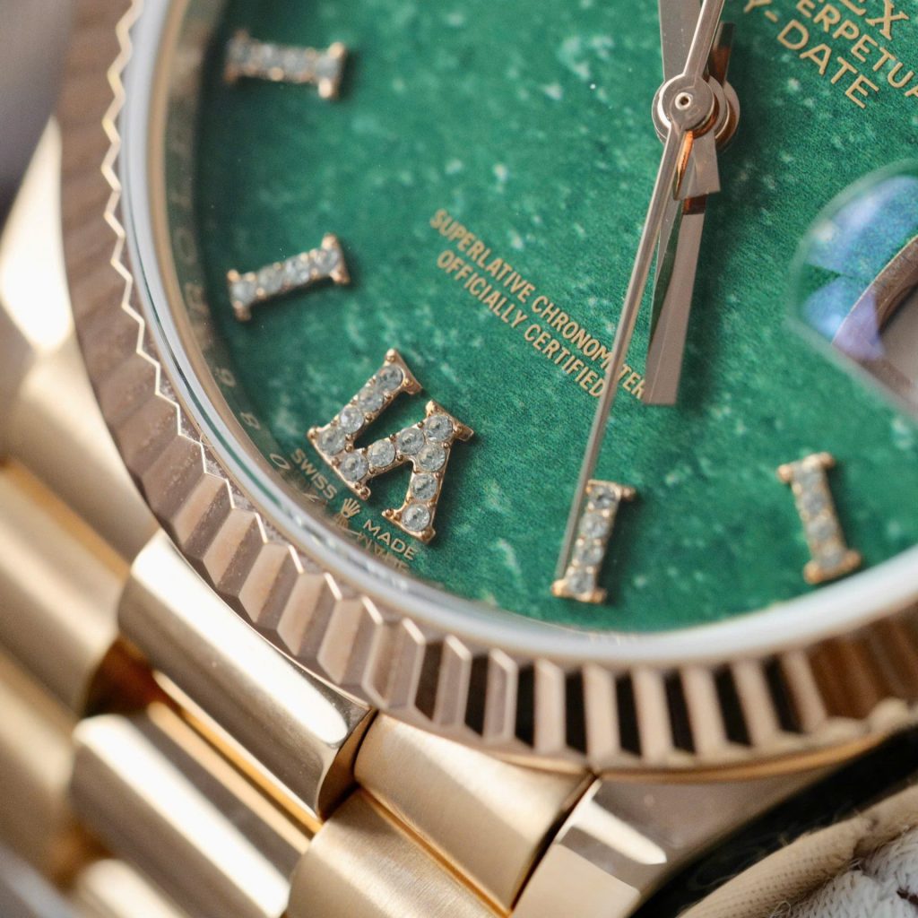 Đồng Hồ Rolex Day-Date 128235 Mặt Số Đá Aventurine Chế Tác Bọc Vàng Thật 36mm (2)