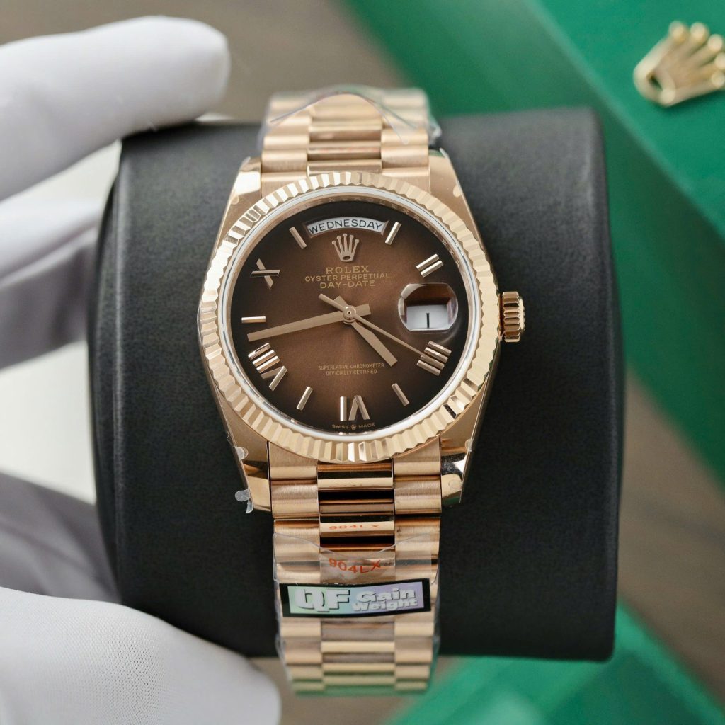 Đồng Hồ Rolex Day-Date 128235 Replica 11 Mặt Chocolate Trọng Lượng 158gram QF Factory 36mm (2)