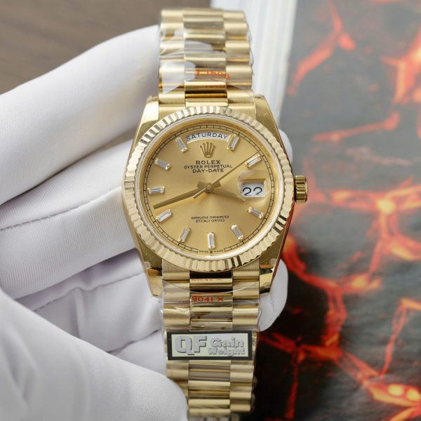 Đồng Hồ Rolex Day-Date 128238 Chế Tác Mặt Vàng Champagne Trọng Lượng 158gram QF Factory 36mm (2)