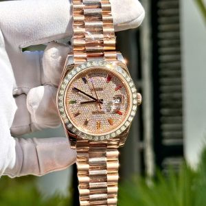 Đồng Hồ Rolex Day-Date Chế Tác Bọc Vàng + Đính Kim Cương Moissanite Baguette Hong Kong 40mm (2)