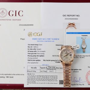 Đồng Hồ Rolex Day-Date Chế Tác Bọc Vàng Thật Mặt Khảm Xà Cừ Cọc Số Đá Baguette 36mm (2)