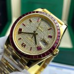 Đồng Hồ Rolex Day-Date Độ Ruby Đỏ + Kim Cương Moissanite Bọc Vàng Thật GMF 40mm (2)
