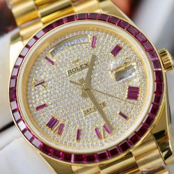 Đồng Hồ Rolex Day-Date Độ Ruby Đỏ + Kim Cương Moissanite Bọc Vàng Thật GMF 40mm (2)