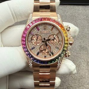 Đồng Hồ Rolex Daytona Rainbow Chế Tác Vàng Khối Đính Kim Cương Tự Nhiên 40mm (1)