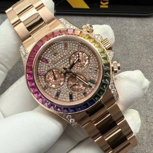 Đồng Hồ Rolex Daytona Rainbow Chế Tác Vàng Khối Đính Kim Cương Tự Nhiên 40mm (1)