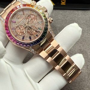 Đồng Hồ Rolex Daytona Rainbow Chế Tác Vàng Khối Đính Kim Cương Tự Nhiên 40mm (1)