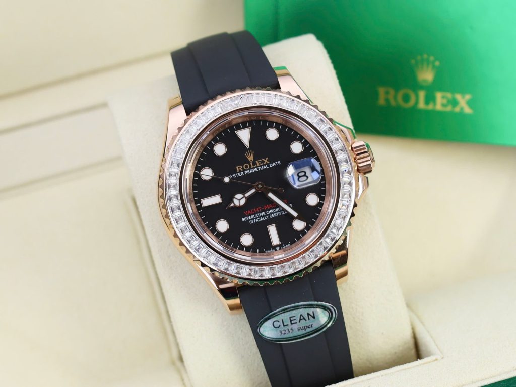 Đồng Hồ Rolex Yacht-Master Chế Tác Bọc Vàng Đính Kim Cương Moissanite Baguette Hong Kong 40mm (2)