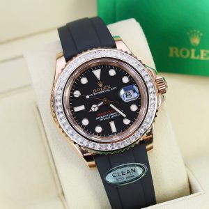 Đồng Hồ Rolex Yacht-Master Chế Tác Bọc Vàng Đính Kim Cương Moissanite Baguette Hong Kong 40mm (2)