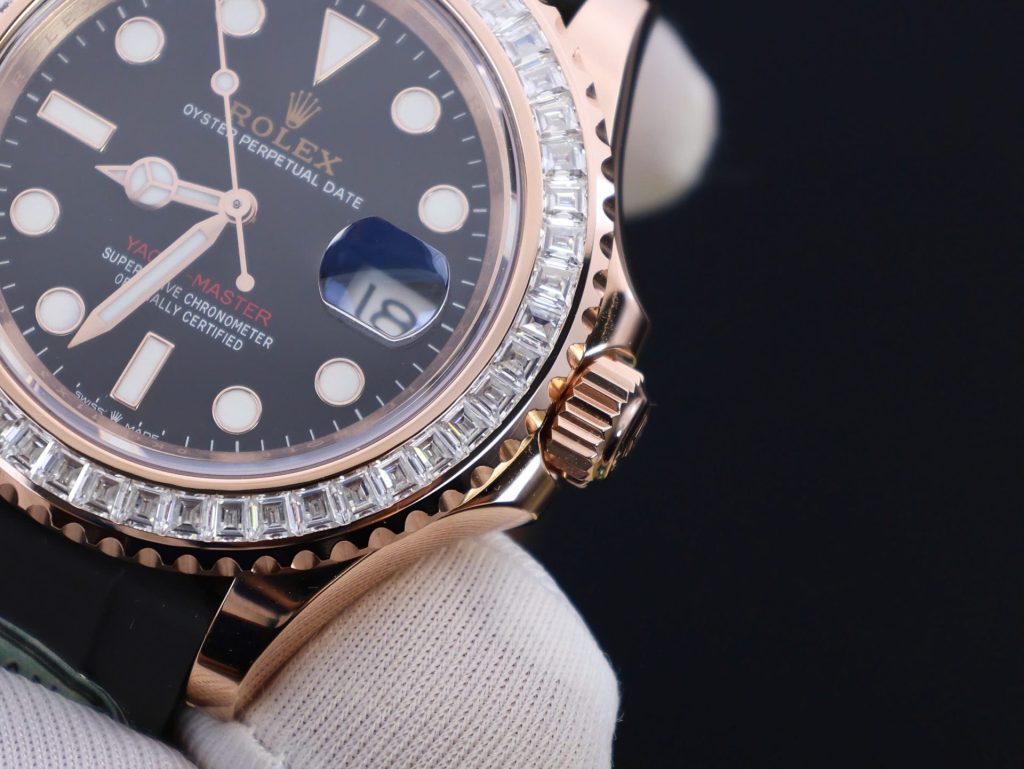 Đồng Hồ Rolex Yacht-Master Chế Tác Bọc Vàng Đính Kim Cương Moissanite Baguette Hong Kong 40mm (2)