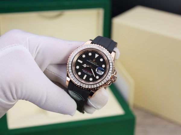 Đồng Hồ Rolex Yacht-Master Chế Tác Bọc Vàng Đính Kim Cương Moissanite Baguette Hong Kong 40mm (2)