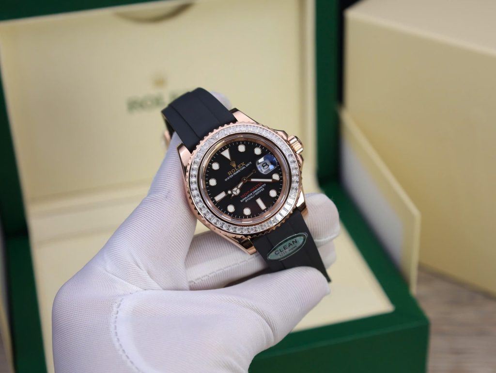 Đồng Hồ Rolex Yacht-Master Chế Tác Bọc Vàng Đính Kim Cương Moissanite Baguette Hong Kong 40mm (2)