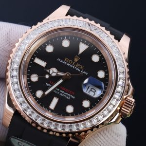 Đồng Hồ Rolex Yacht-Master Chế Tác Bọc Vàng Đính Kim Cương Moissanite Baguette Hong Kong 40mm (2)