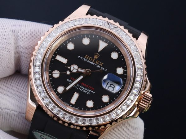 Đồng Hồ Rolex Yacht-Master Chế Tác Bọc Vàng Đính Kim Cương Moissanite Baguette Hong Kong 40mm (2)