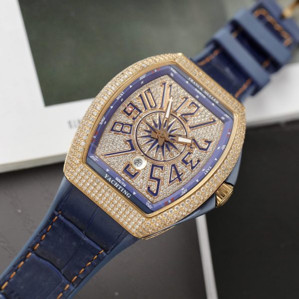 Đồng Hồ Franck Muller V45 Replica 11 Đính Đá Màu Xanh Blue Nhà Máy ABF 45mm (2)