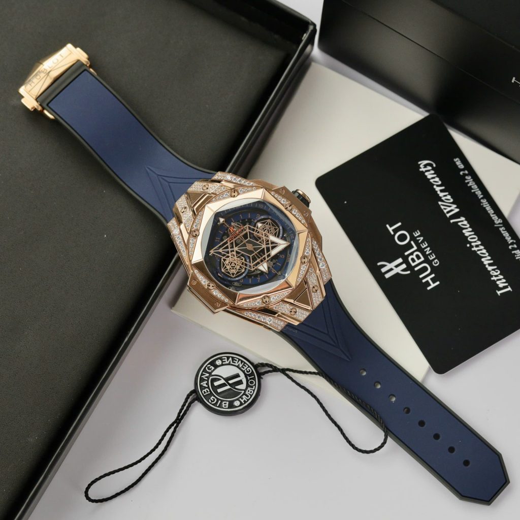 Đồng Hồ Hublot Big Bang Sang Bleu II King Gold Fake 11 Cao Cấp Màu Xanh Blue HBF 44mm (2)