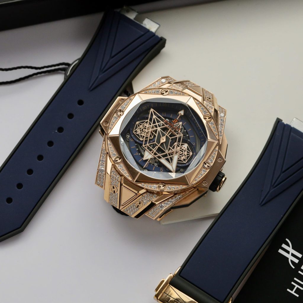 Đồng Hồ Hublot Big Bang Sang Bleu II King Gold Fake 11 Cao Cấp Màu Xanh Blue HBF 44mm (2)