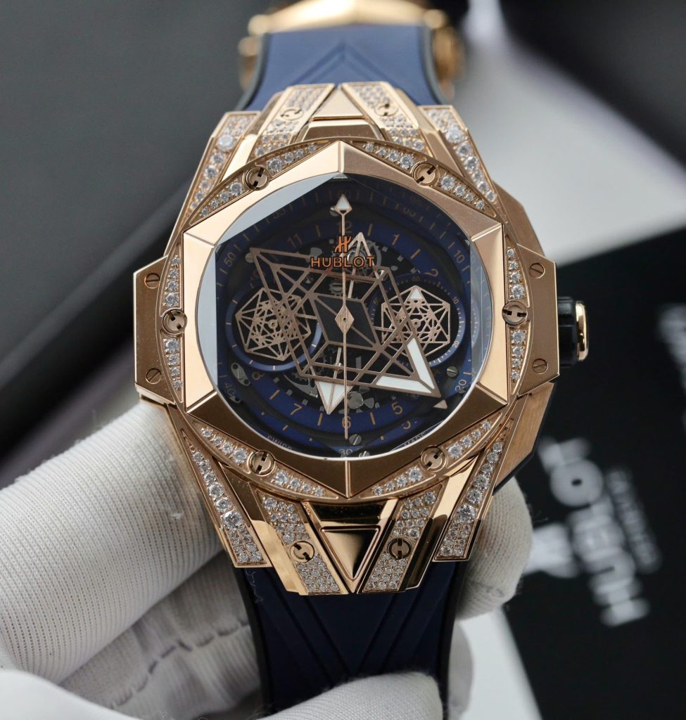 Đồng Hồ Hublot Big Bang Sang Bleu II King Gold Fake 11 Cao Cấp Màu Xanh Blue HBF 44mm (2)