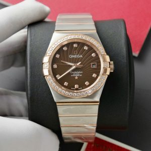 Đồng Hồ Omega Constellation Co-Axial Fake 11 Demi Vàng Hồng Mặt Nâu 38mm (2)