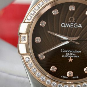 Đồng Hồ Omega Constellation Co-Axial Fake 11 Demi Vàng Hồng Mặt Nâu 38mm (2)