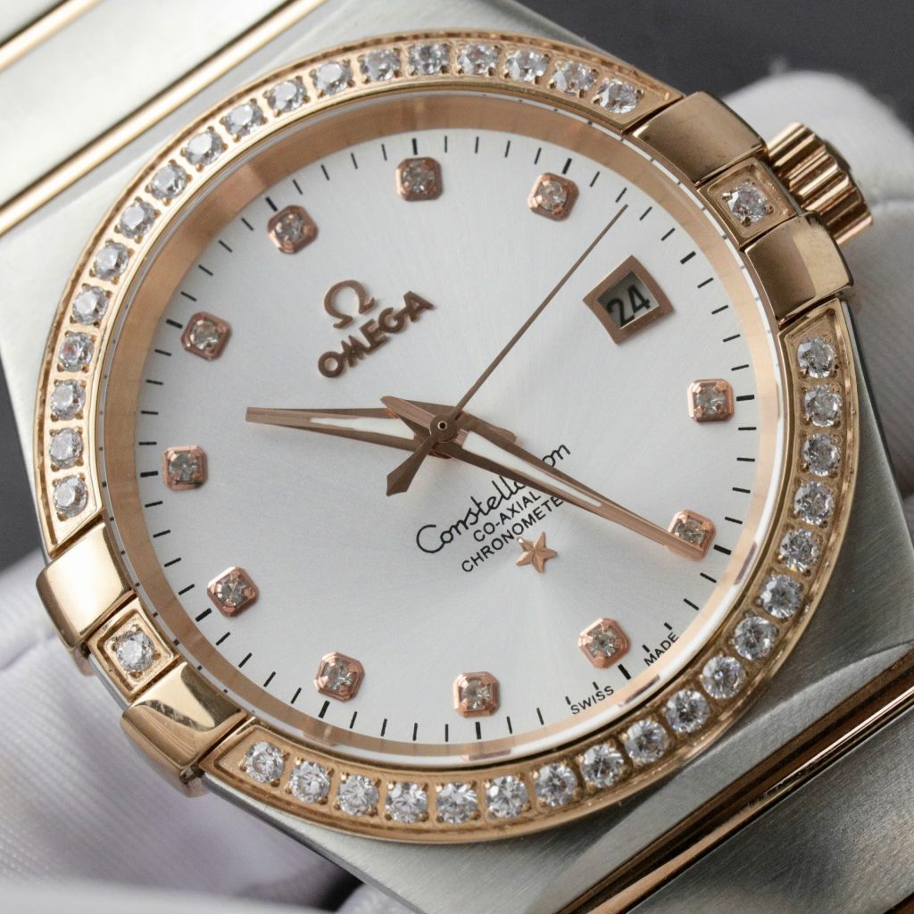 Đồng Hồ Omega Constellation Co-Axial Fake Thụy Sỹ Demi Vàng Hồng Mặt Trắng 38mm (2)