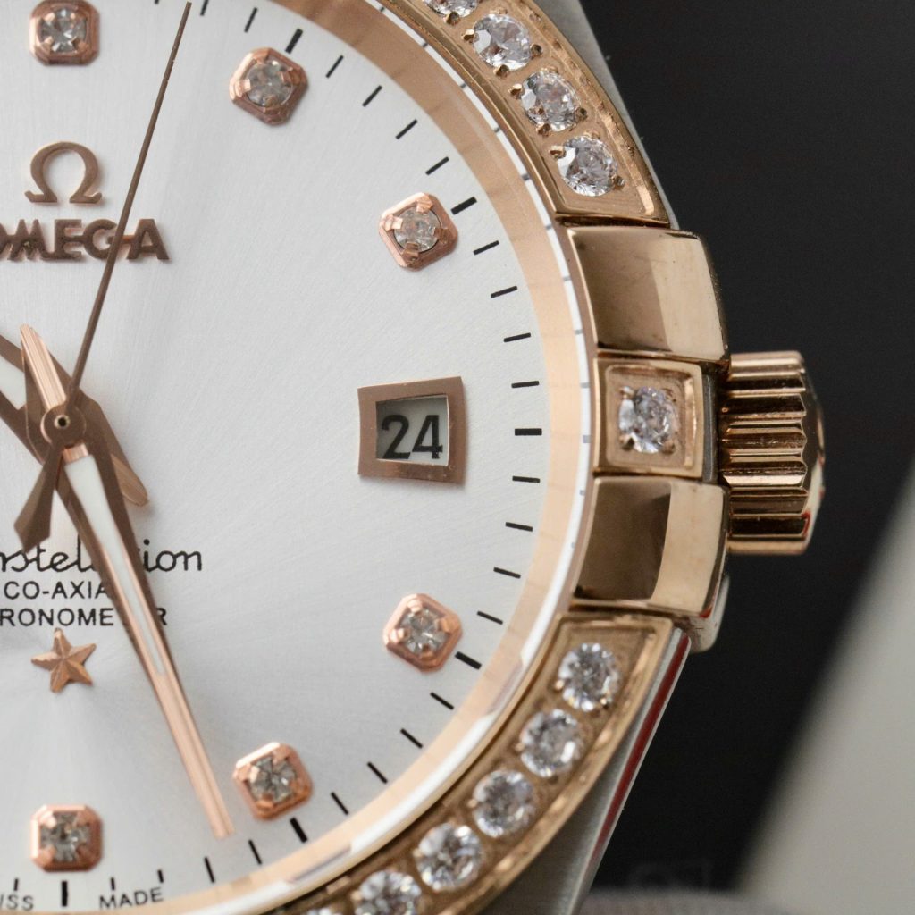 Đồng Hồ Omega Constellation Co-Axial Fake Thụy Sỹ Demi Vàng Hồng Mặt Trắng 38mm (2)