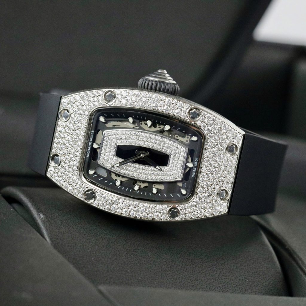 Đồng Hồ Richard Mille RM007 Chế Tác Đính Full Kim Cương Moissanite Mặt Viền Khóa 36mm (2)