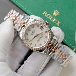 Đồng Hồ Rolex DateJust Replica 11 Mặt Khảm Xà Cừ Đính Kim Cương Moissanite Hong Kong 31mm (2)