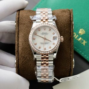 Đồng Hồ Rolex DateJust Replica 11 Mặt Khảm Xà Cừ Đính Kim Cương Moissanite Hong Kong 31mm (2)