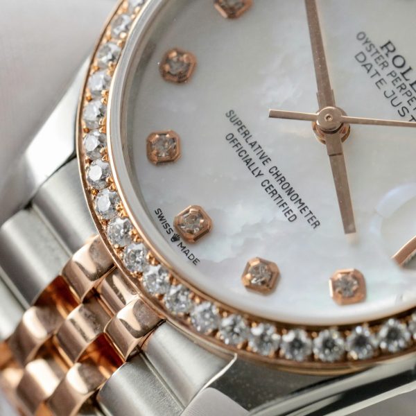 Đồng Hồ Rolex DateJust Replica 11 Mặt Khảm Xà Cừ Đính Kim Cương Moissanite Hong Kong 31mm (2)