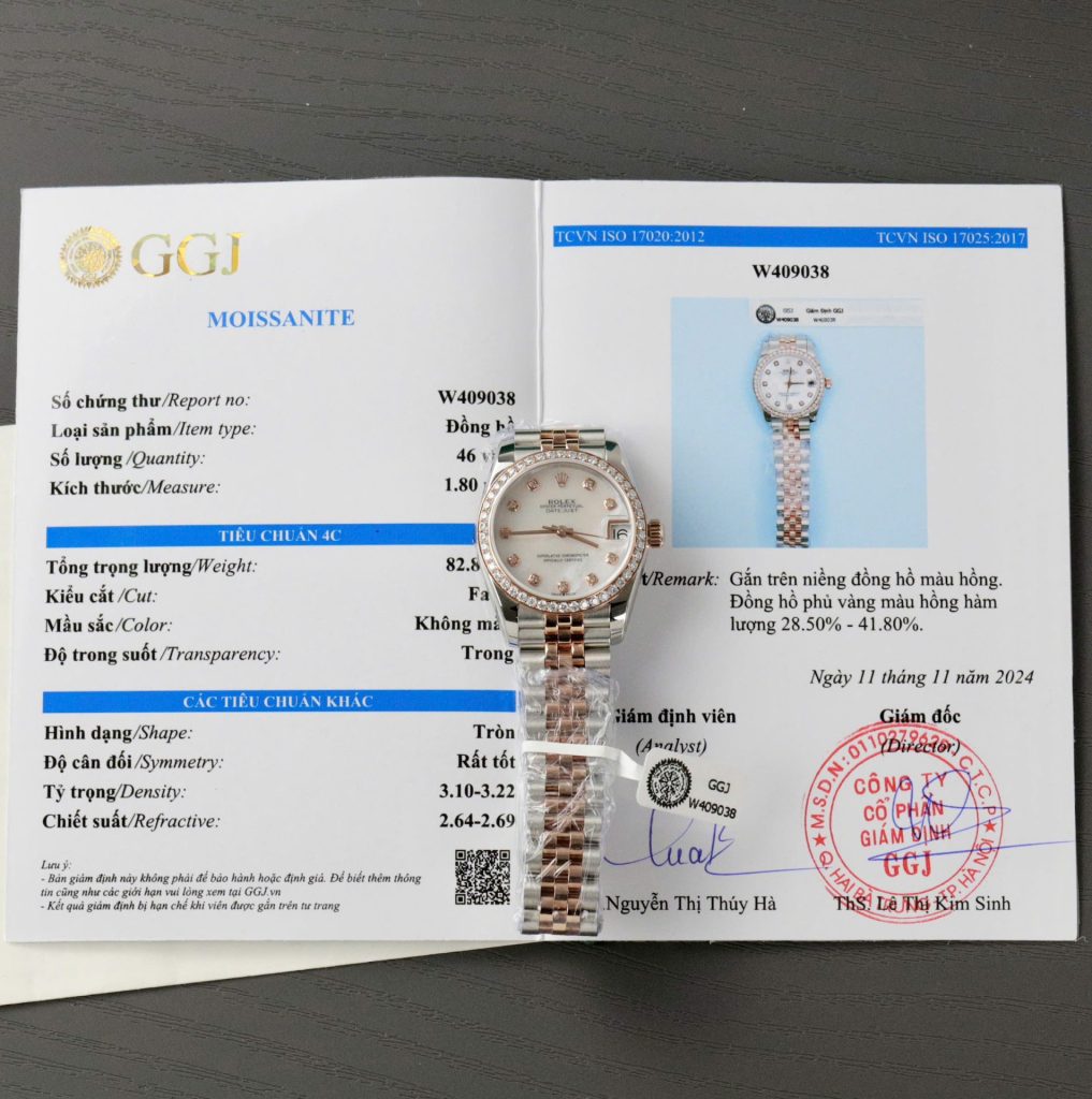 Đồng Hồ Rolex DateJust Replica 11 Mặt Khảm Xà Cừ Đính Kim Cương Moissanite Hong Kong 31mm (9)