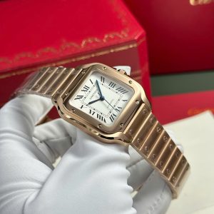 Đồng Hồ Cartier Santos Nữ Mạ Vàng Hồng Mặt Trắng Replica 11 Cao Cấp BVF 35 (2)