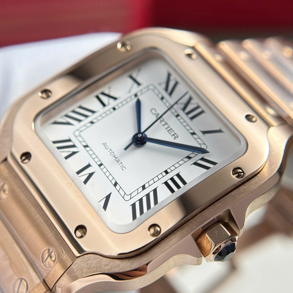 Đồng Hồ Cartier Santos Nữ Mạ Vàng Hồng Mặt Trắng Replica 11 Cao Cấp BVF 35 (2)