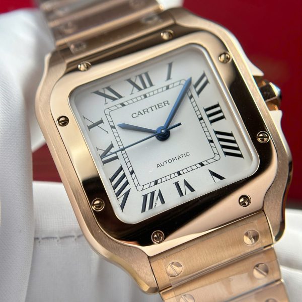 Đồng Hồ Cartier Santos Nữ Mạ Vàng Hồng Mặt Trắng Replica 11 Cao Cấp BVF 35 (2)