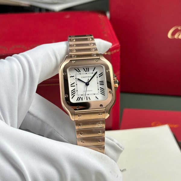 Đồng Hồ Cartier Santos Nữ Mạ Vàng Hồng Mặt Trắng Replica 11 Cao Cấp BVF 35 (2)