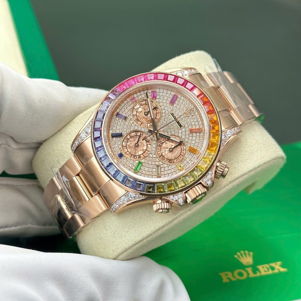 Đồng Hồ Rolex Cosmograph Daytona 116595 Rainbow Replica Đính Đá BTF 40mm (16)