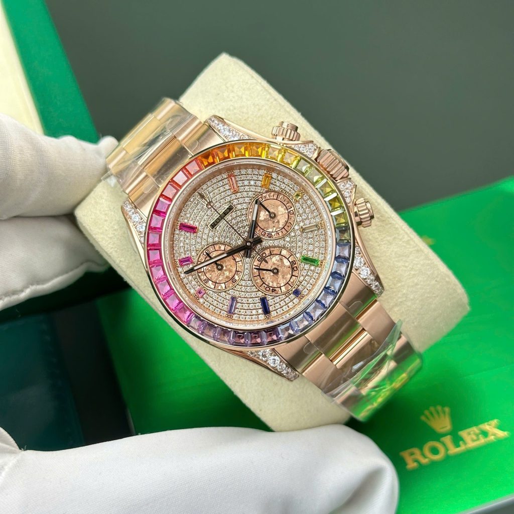 Đồng Hồ Rolex Cosmograph Daytona 116595 Rainbow Replica Đính Đá BTF 40mm (16)