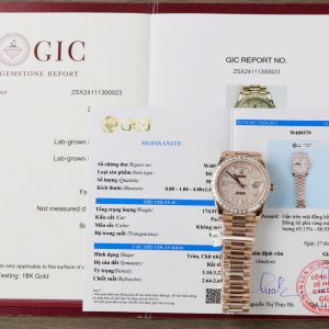 Đồng Hồ Rolex Day-Date Chế Tác Bọc Vàng Hồng 18K + Kim Cương Moissanite Baguette GMF 40mm (2)