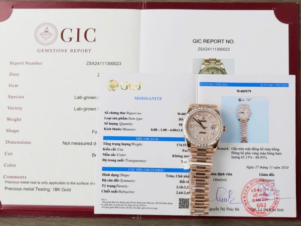 Đồng Hồ Rolex Day-Date Chế Tác Bọc Vàng Hồng 18K + Kim Cương Moissanite Baguette GMF 40mm (2)