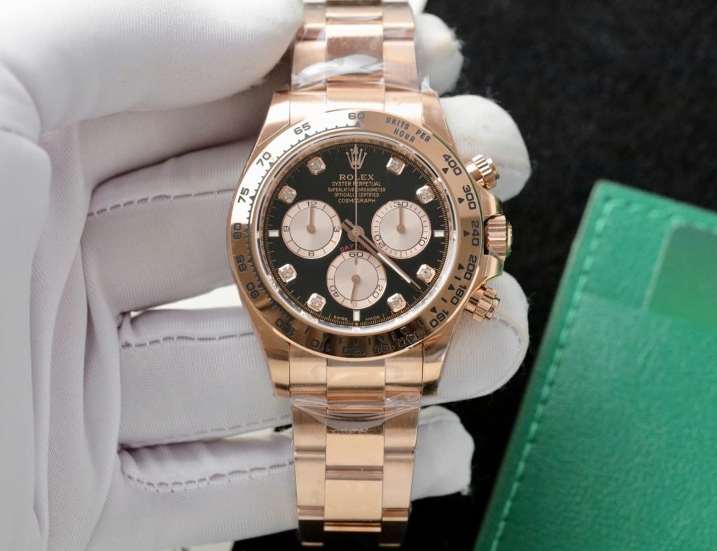 Đồng Hồ Rolex Daytona 126505 Replica 11 Mạ Vàng Hồng Mặt Đen 40mm (2)