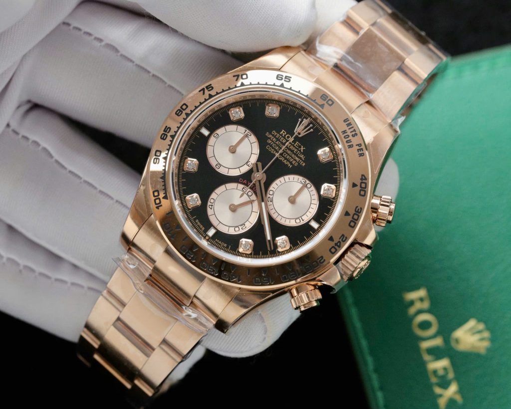 Đồng Hồ Rolex Daytona 126505 Replica 11 Mạ Vàng Hồng Mặt Đen 40mm (2)