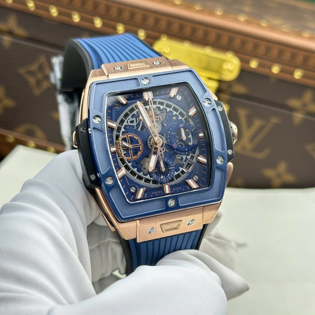 Đồng Hồ Hublot Spirit Of Big Bang Replica 11 Viền Gốm Xanh Blue Nhà Máy BBF 42mm (1)