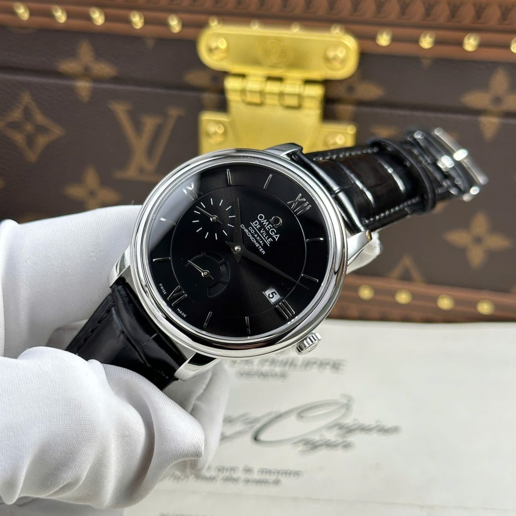 Đồng Hồ Omega De Ville Prestige Power Reserve Replica 11 Mặt Đen Dây Da 39 (2)