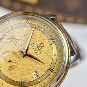 Đồng Hồ Omega De Ville Prestige Power Reserve Replica 11 Mặt Vàng Dây Da 39 (2)