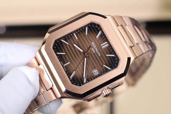 Đồng Hồ Patek Philippe Cubitus 5821 Rep 11 Mạ Vàng Hồng Mặt Chocolate (9)