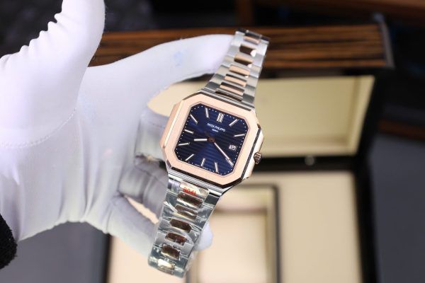 Đồng Hồ Patek Philippe Replica 11 Cubitus 5821 Demi Vàng Hồng Mặt Xanh Blue (3)